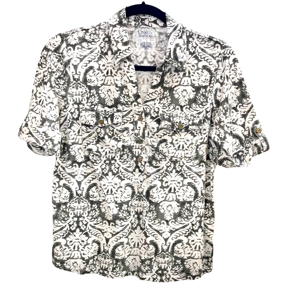 croft & barrow Tops - Croft & Barrow‎ Gray/Black Women’s Short Sleeves  Buttons Down Shirt Sz S